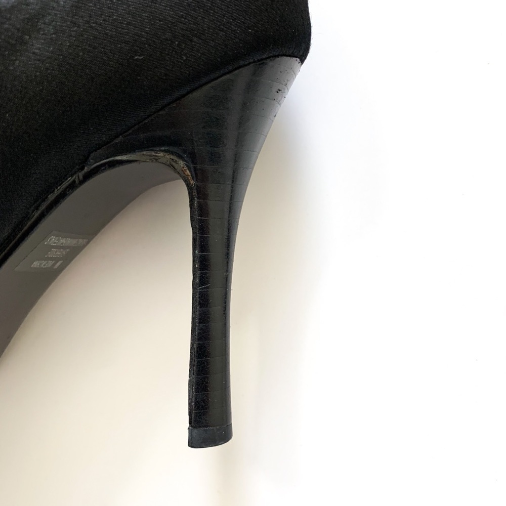 Black Satin Corset Lace-up Heeled Boots Sidezip 8 - Picture 11 of 15